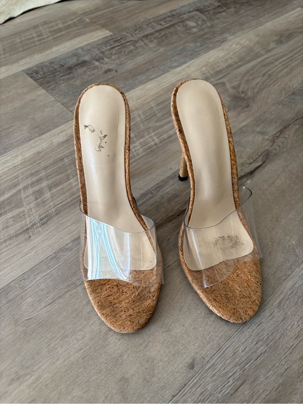 Clear Strap Cork High Heels